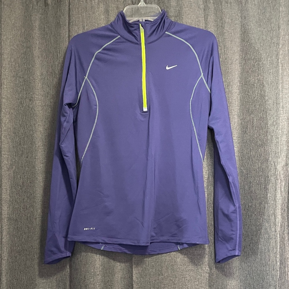Nike Purple Dri-Fit Long-Sleeve Athletic Top with White Logo